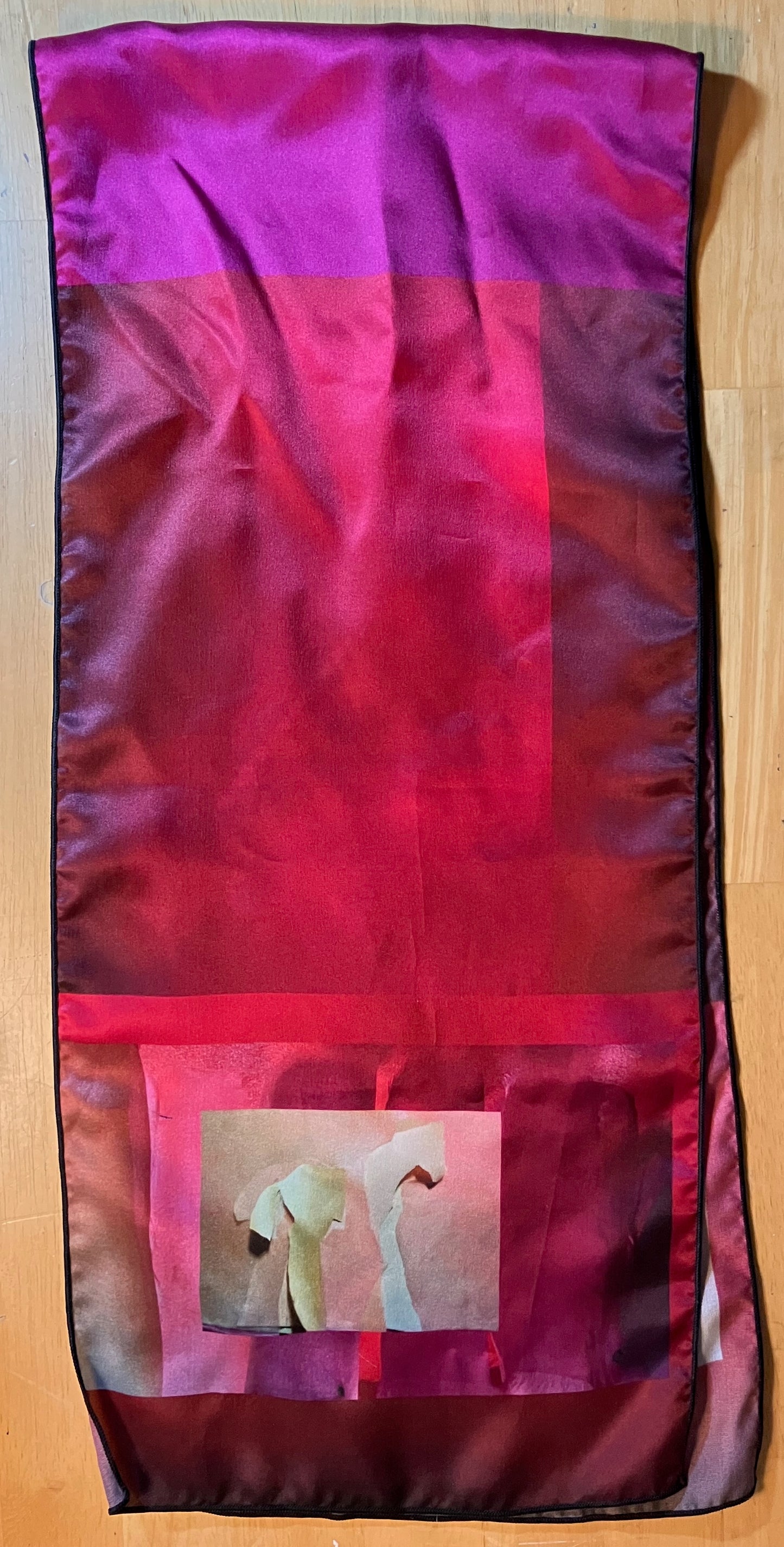 Salley Knight - standing horse on red and magenta (long scarf)