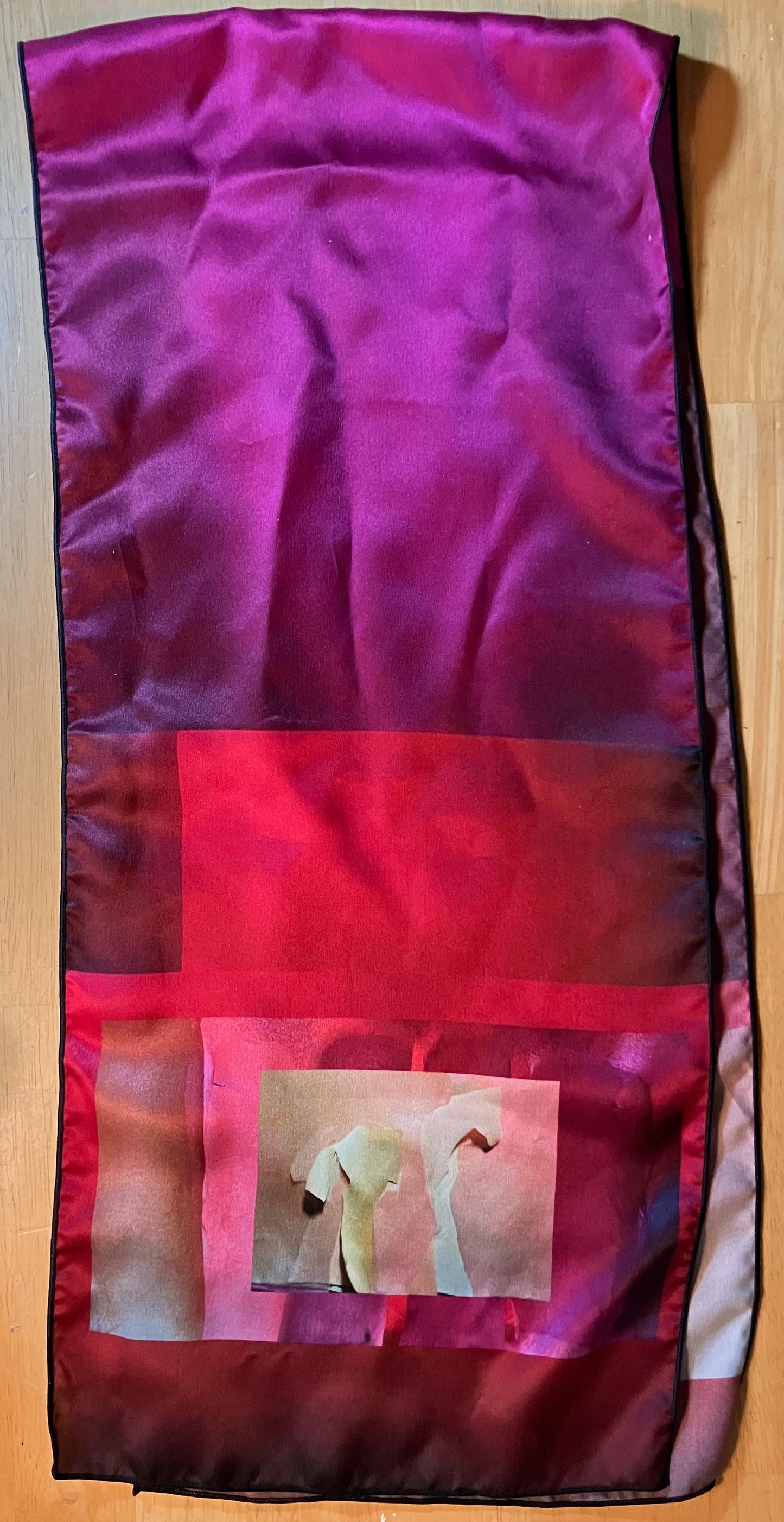 Salley Knight - standing horse on red and magenta (long scarf)