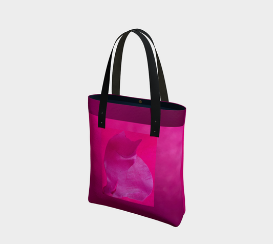 Salley Knight - sitting cat w/logo (small tote, 2 sided)