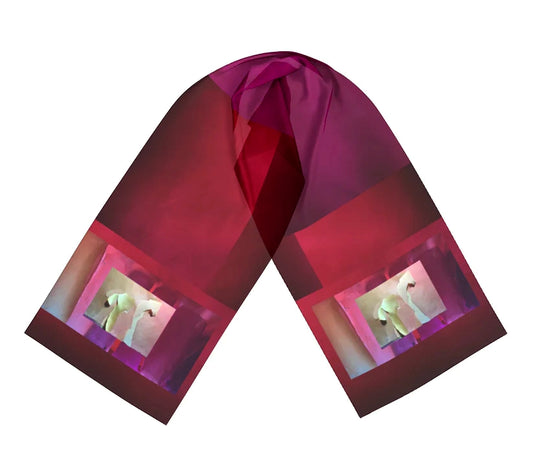 Salley Knight - standing horse on red and magenta (long scarf)